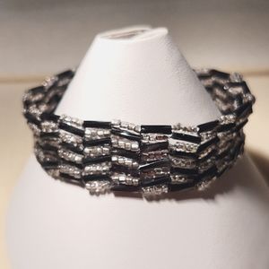 Black and Silver Bracelet handmade glass beads